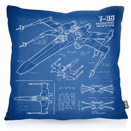 Void X-Wing Kapa Cushion Cover Outdoor Indoor Blueprint T 65, blue, 50 x 50 cm