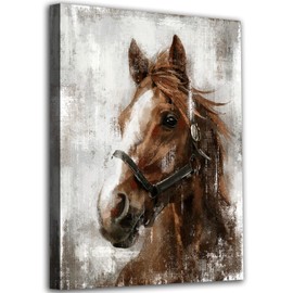 Horse Canvas Wall Art Horse Portrait Pictures Wall Decor Farmhouse Brown Horses Canvas Painting Rustic Horse Canvas Prints Artwork for Living Room Bedroom Office Home Wall Decoration 20" x 28"