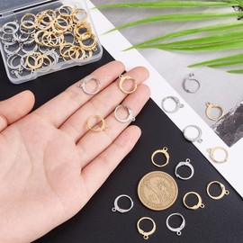 UNICRAFTALE 60 Pieces 2 Colors Hole 1.4mm 304 Stainless Steel Leverback Earrings Parts French Style Ear Clip Earrings Hook Stainless Steel Color Gold Metal Hardware Piercing Parts Stud Earrings