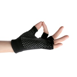 YL TRD V 2 Packs of Non Slip Fingerless Yoga Gloves Exercise Gloves Workout Gloves (Black&Grey with Black dots)