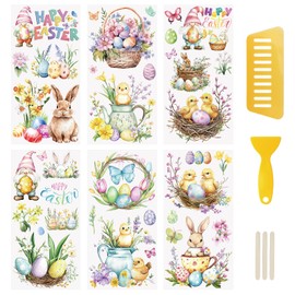 WANDIC 6PCS Rub On Transfer Stickers,Easter Transfer Decals Rabbit Egg Theme Stickers for Furniture and Scrapbooking,15 * 30cm