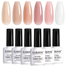 RARJSM Set De 6 Esmaltes De Uñas En Gel Nude, Transparentes, 7.5 Ml Transparente, Morado, Rojo Vino Translúcido, Malva Lechoso. Manicura Francesa.... 