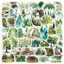 Forest Stickers Outdoor Adventure Stickers Bulk, Waterproof Vinyl Nature Stickers for Water Bottle, Laptop and Scrapbooking, Forest Trees Animals 50pcs Sticker Pack