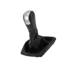 Partuto 6 Speed Manual Gear Shifter Knob with Cover for Skoda Octavia | Gearbox Stick Shifter Lever Knob Black Silver Tone Plastic Faux Leather 1 Pcs Replacement