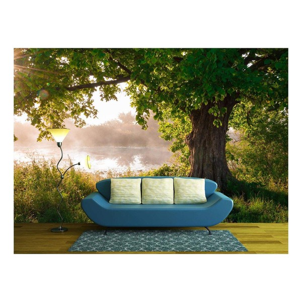 wall26 - Oak Tree in Full Leaf in Summer Standing Alone - Removable Wall Mural | Self-Adhesive Large Wallpaper - 66x96 inches
