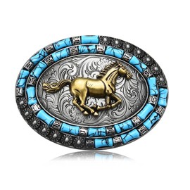 MUSVIKY Western Horse Cowboy Rodeo Belt Buckle, Vintage Turquoise Belt Buckles for Men Women