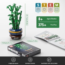 Mould King 24121 Clamping Building Blocks Plants Bamboo Flowers Building Blocks for Girls with Vase Artificial Botanical Collection Building Toy Creative Gift for Children Adults (375 Pieces)
