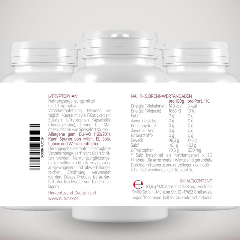 L Tryptophan 500mg – 240 Capsules Hochdosiert – Dietary Supplements
