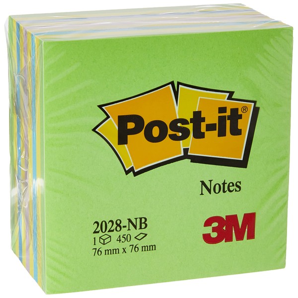 Post-It Notes, 76 x 76 mm - Neon Green/Blue, 1 Cube (450 Sheets)