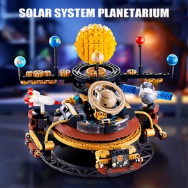 Spinning Solar System Building Blocks Planet Set, STEM Education Science Curriculum Learning Outer Space Toys with Rocket and Satellite Models, Orbiting 9 Planets, Birthday Gift for Ages 8 and Up