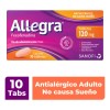 Allegra Antihistamínico para Alergias Leves a Moderadas 10 tabletas 120 mg. Controla los Síntomas de la Alergia a partir de 30 Minutos. No Causa Sueño