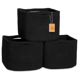 NaturalCozy Storage Cubes 9”x9”x7”Cotton Rope Woven Baskets for Organizing 3-Pack | 9 Inch Cube Storage Bin | Small Basket for Shelf Nursery, Pantry, Decorative Plant, Bathroom Closet, Toy Gift