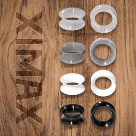 XIMAX 8PCS Thin Silicone Ear Gauges for Plugs Gauge Tunnels Double Flared Flexible Flesh Stretchers Expander Black White for Women Men 11/16"