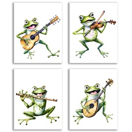 GMLXCX Frog Art Decor 4-Piece Watercolor Funny Animal Canvas Wall Decor for Home Kids Room Bedroom Living Room Animal Lover Gift 8x10 Inch Unframed