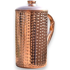 Pure Copper Hammered Water Jug for Ayurveda Health Benefits - 1.5 Liter Copper Pitcher Capacity Made of Pure Copper (Hammered Jug)
