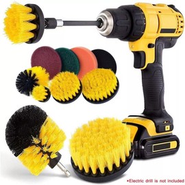Sbz 12-Piece Drill Brush Cleaning Set | Extended Long Attachment Power Scrubber Brushes for Car, Carpet, Floor, Bathroom, and Kitchen Surfaces - Yellow