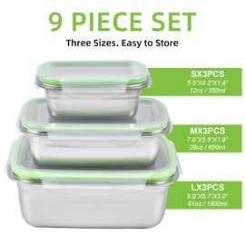 UPTRUST Stainless Steel Food Storage Containers | Leak Proof & Airtight Lids | Set of 9 Containers, Dishwasher & Freezer Safe