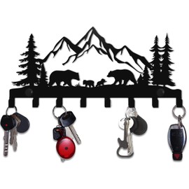 Keys Hooks for Wall, Key Holder Wall Mounter, Metal Bears Hooks, Christmas Decor, Wall Metal Decor, Mountain Forest Wall Mount Hanger Rack for Entryway Front Door Kitchen Hallway Garage Office (Bear)