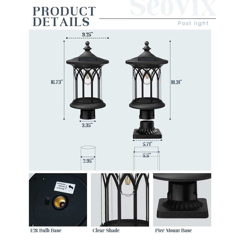 Seovix Solar Post Lights Outdoor Waterproof, Dusk to Dawn Solar