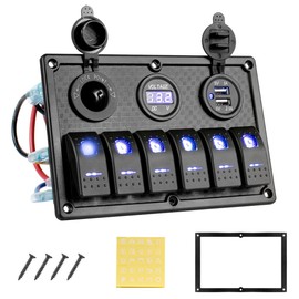 Hosyond Hosyond Marine Boat Switch Panel Waterproof 12V 6 Gang Rocker Switch Panel with USB Slot Cigarette Lighter for Car RV Truck