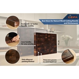 Cozifa American Dark Walnut Wood Cutting Board 17"x12"x1.6" for Kitchen with Juice Groove, Inner Handles, Gift Box Packaging and End Grain Butcher Block Finished with Linseed Oil, Beeswax & Lemon Oil