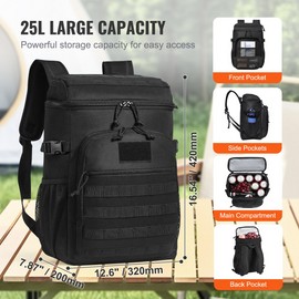 Cooler Bag, 25L Insulated Lunch Bag with Molle Design and Multi-Pocket, Black - 25 L