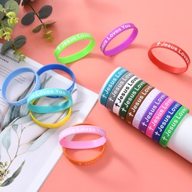 CYCLUSIVE 100 Pieces Jesus Loves You Silicone Wristbands Colorful Rubber Christian Bracelets for Men Women Party Favors