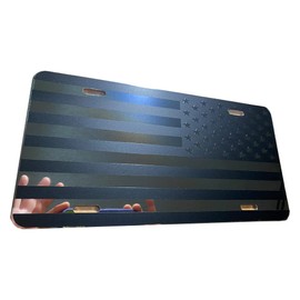 US American Flag Matte Blk Mirrored Aluminum License Plate