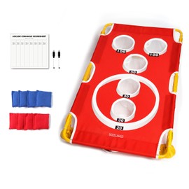Foldable Arcade Style Cornhole Board Game Set with 8 Bean Bags & Scorecard with 8 Games – Portable 5-Hole Toss Target for Indoor/Outdoor Fun - Tailgate Size