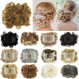 FXTYK Messy Scrunchy Scrunchie Curly Wavy Hair Bun Clip in Hair Extensions Clip in Chignon Hairpieces With Combs-ginger brown