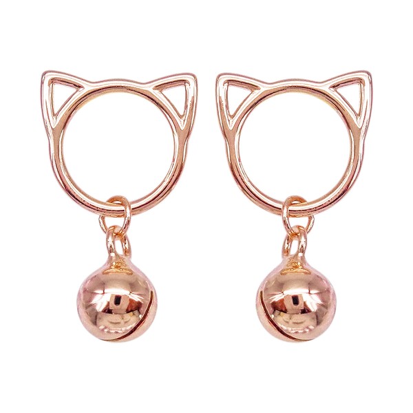 Hiqmic 925 Sterling Silver Cute Cat Head Bell Earrings Ear