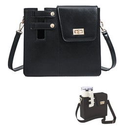 Taicols Water Bottle Bag Crossbody,Water Bottle Carrier Bag for Stanleys Cup,PU Cup Bag with Adjustable Shoulder Strap,Water Bottle Holder Crossbody, Portable Crossbody Water Cup Storage Bag (Black)