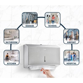 Alpine Paper Towel Dispenser Wall Mount for Multifold, Trifold & c Fold Paper Towel Holder 2-Pack Commercial Stainless Steel Hand Towel Dispenser for Bathroom & Kitchen