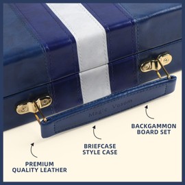 Magic Vosom Travel Small 11 Inch Backgammon Blue Sets Classic Board Game with Premium Leather Case, Portable Travels Strategy Backgammon Game Set for Adults, Kids (Blue, Small)
