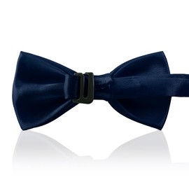 Classic Bow Tie Adjustable Neck Bow Tie Solid Color Satin Bow Tie for Boy Wedding Party Dress up (Navy Blue)