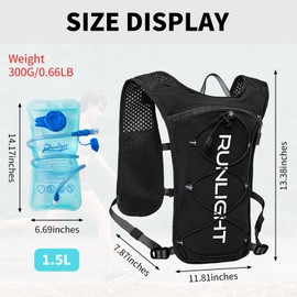 Runlight Running Vest for Men and Women, Adjustable Chest Straps, Hydration Vest Running with 1500 ml Water Bottle (Black, One Size)