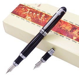 Duke D2 - Pluma estilográfica (pluma de doble punta, con caja de regalo), Negro