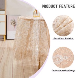 Lace Tablecloth Round Lace Vintage Round Tablecloth Decorative Exquisite Border Table Cover for Party Wedding Home Decorations, Round-48, Beige