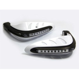 Motorcycle hand guards with LED daytime running light, wind deflector for adventure bikes, street bikes, quads, ATVs, suitable for 22 mm handlebars (2 pieces), white