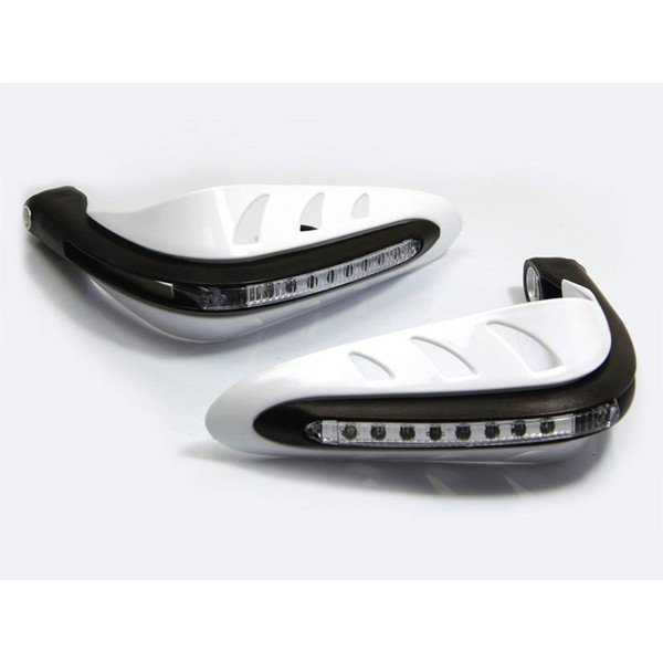 Motorcycle hand guards with LED daytime running light, wind deflector