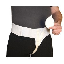 Mobility Transfer Systems MTS Left Side Hernia Support Truss Belt with Compression Pad for Men, Large, White