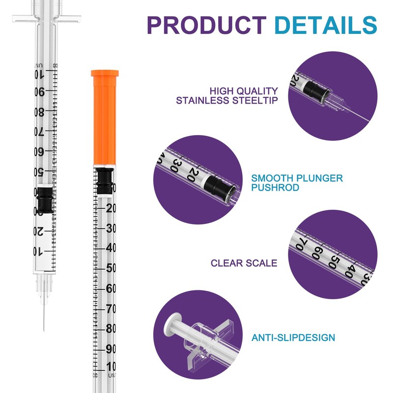 1ml/cc Disposable Syringes with 31Ga 5/16" (8mm) Needle,100Pack