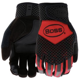 Boss Men's Extra Protection High Performance Work Glove, Reinforced Palm Patch, Touchscreen Technology, Honeycomb TPR, X-Large, Red/Black, (B52061-XL)