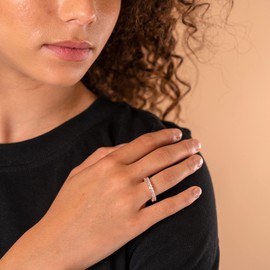 PAVOI 14K Rose Gold Rings Cubic Zirconia Love Ring | 3mm Princess Cut Stackable Rings for Women | Rose Gold Rings for Women Size 10