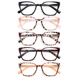 EYEURL 5-Pack Cat Eye Reading Glasses for Women Oversized Blue Light Blocking Readers Anti-Glare/UV Rays eyeglasses with Spring Hinges 2.00