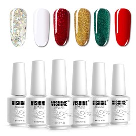 Vishine Nail Polish Gel, 6 Colours UV LED Nail Polish Gel Degrease, Christmas Varnish Colour Set, Degreasing Nail Art 8 ml