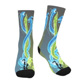 Wonderllty Crazy Gliding Dragon Fighting Guardian Dragon Dress Socks Novelty Custom Crew Socks for Men/Women - Blue Green, Shoe Size 6-12