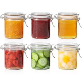 ComSaf 8oz Small Airtight Glass Jars Set of 6 with Lid Food Storage Jar Round, Mini Storage Container with Clear Preserving Seal Wire Clip Fastening for Kitchen Canning, Jam, Spice, Honey, Mason Jars