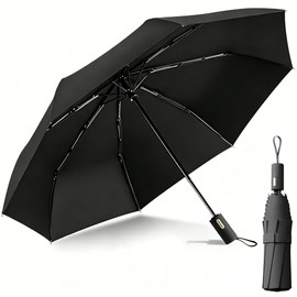 Paraguas Plegable Automático con Hebilla de Anillo, Paraguas Grande de Plegado Invertido con Con 8 Varillas Reflectantes, Sombrillas para Lluvia para Hombres y Mujeres