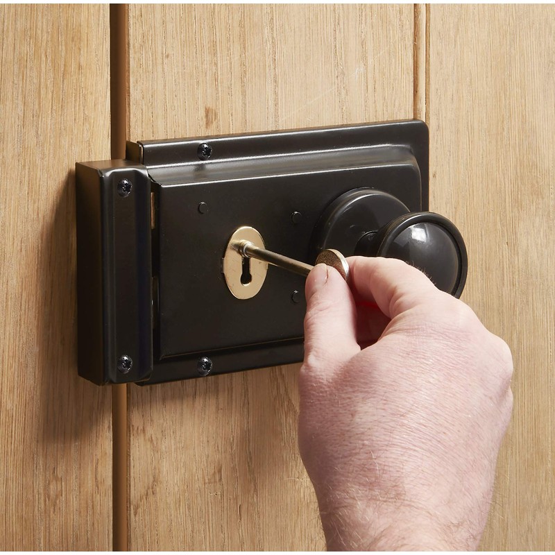 Rim Sashlock and Knob Set Black 6" Lock